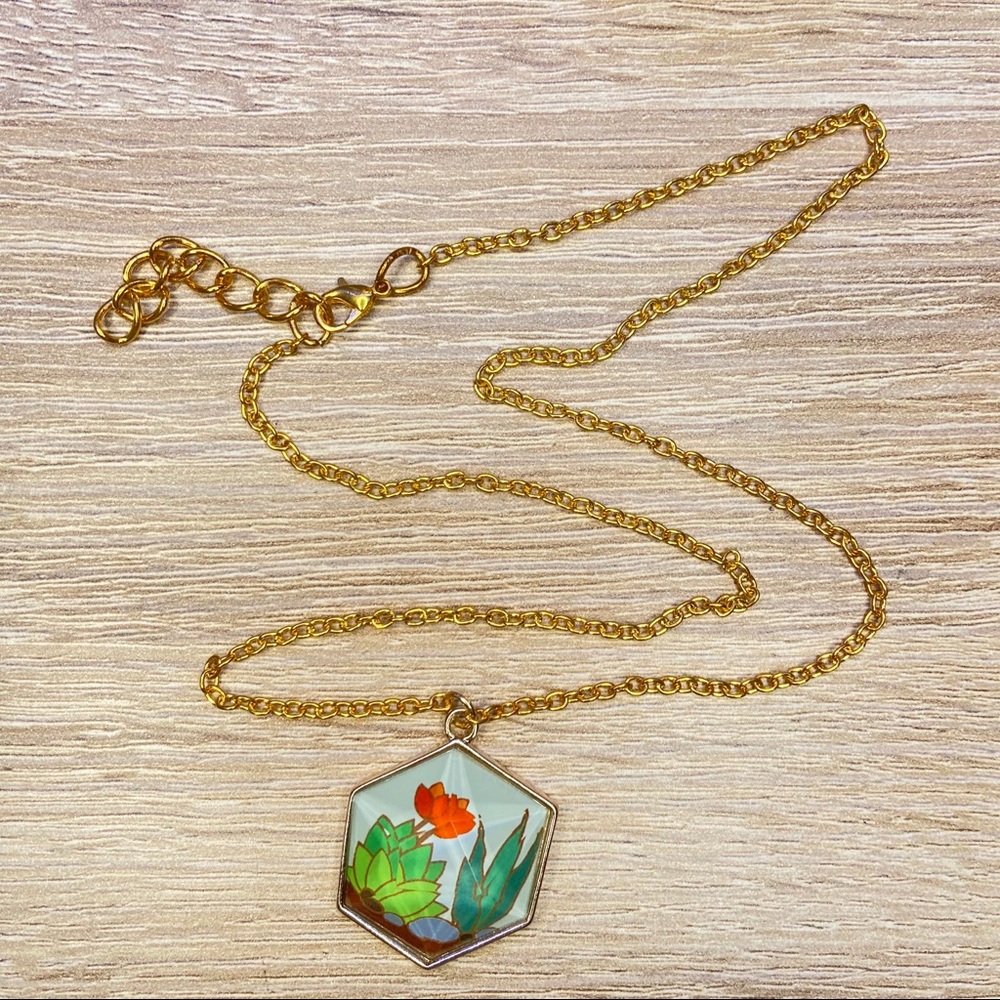 hand made terrarium & succulent gold necklace